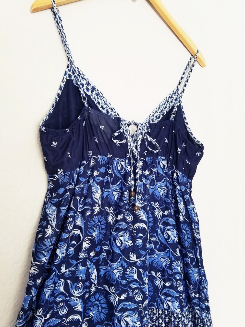 H&M L.O.G.G Blue Tiered Maxi Dress Surplice V Neck Lightweight Cotton Size 12 - Picture 12 of 16